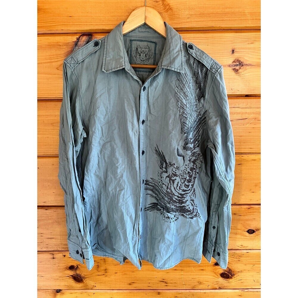 Calvin Klein Embroidered Textured Long Sleeve Button Down Casual Men’s Shirt M